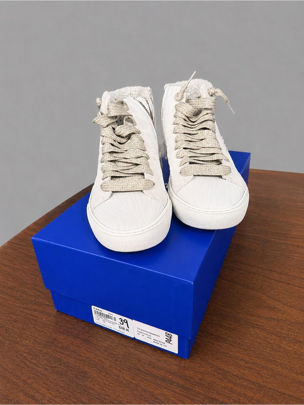 P448 White High Top Sneakers Size 39 Glitter Laces